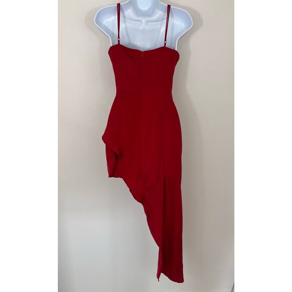 Lulus Red Asymmetrical Wrap Midi Dress Size Small NWT High Low Hem - Picture 3 of 11